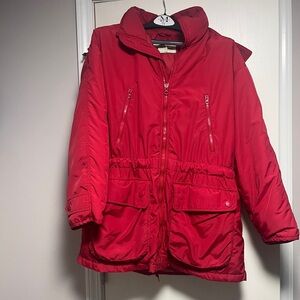 Women’s Eddie Bauer Red Winter Goose Down Hooded Puffer Jacket- size Medium